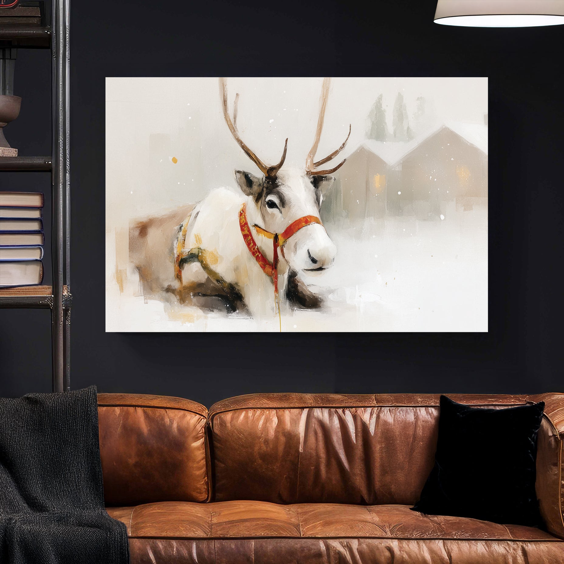 snowy reindeer Christmas wall art illustration