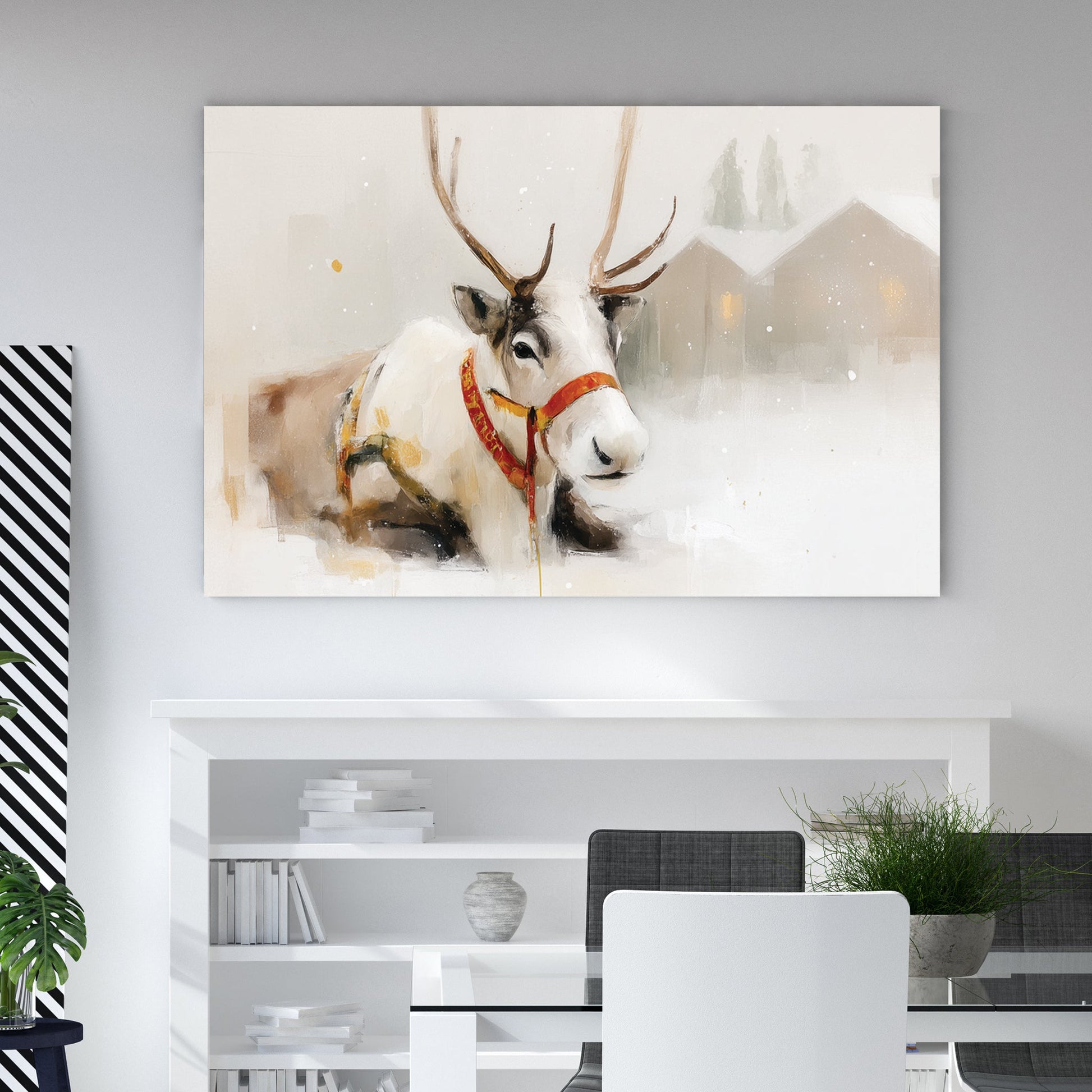 snowy reindeer Christmas wall art illustration