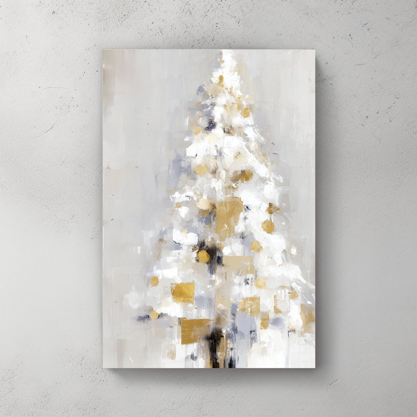 abstract gold and white Christmas tree wall art