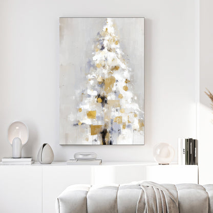 abstract gold and white Christmas tree wall art