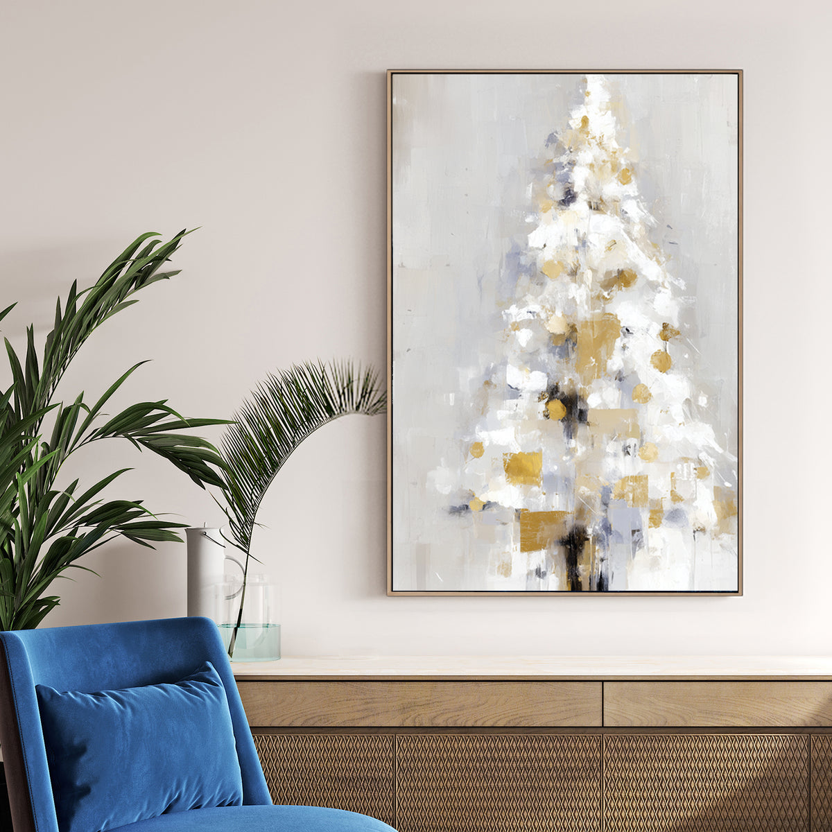 abstract gold and white Christmas tree wall art