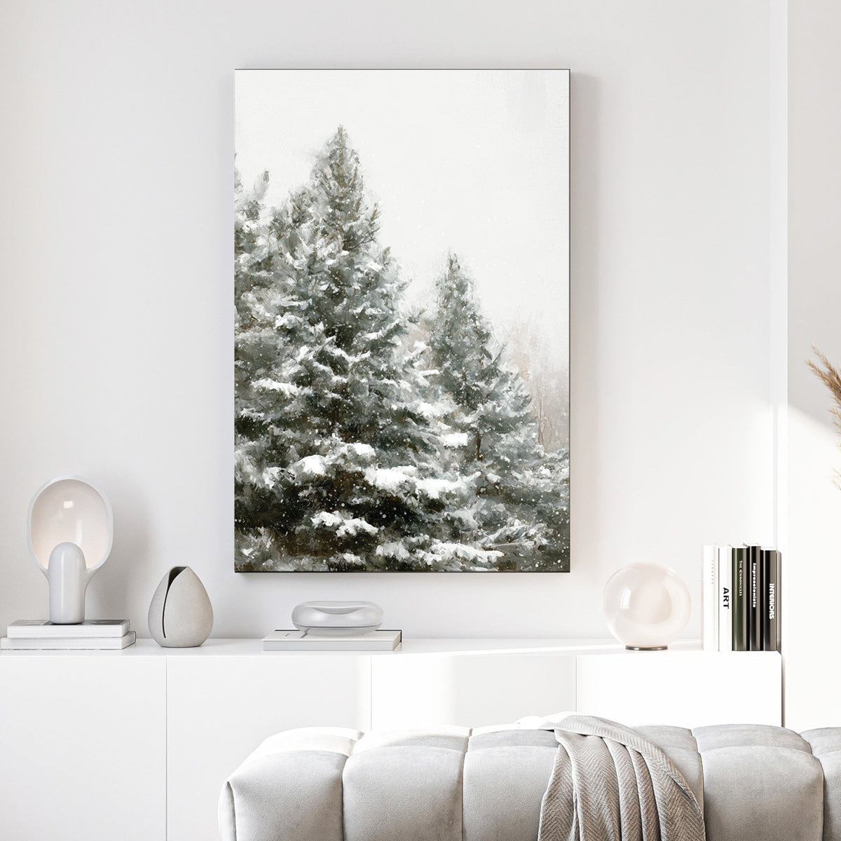 snowy pine trees winter wall art print
