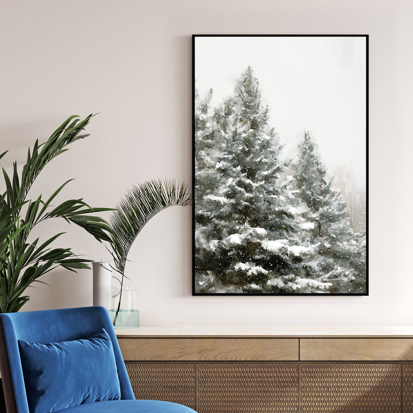 snowy pine trees winter wall art print
