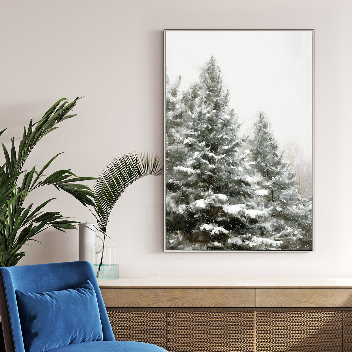 snowy pine trees winter wall art print