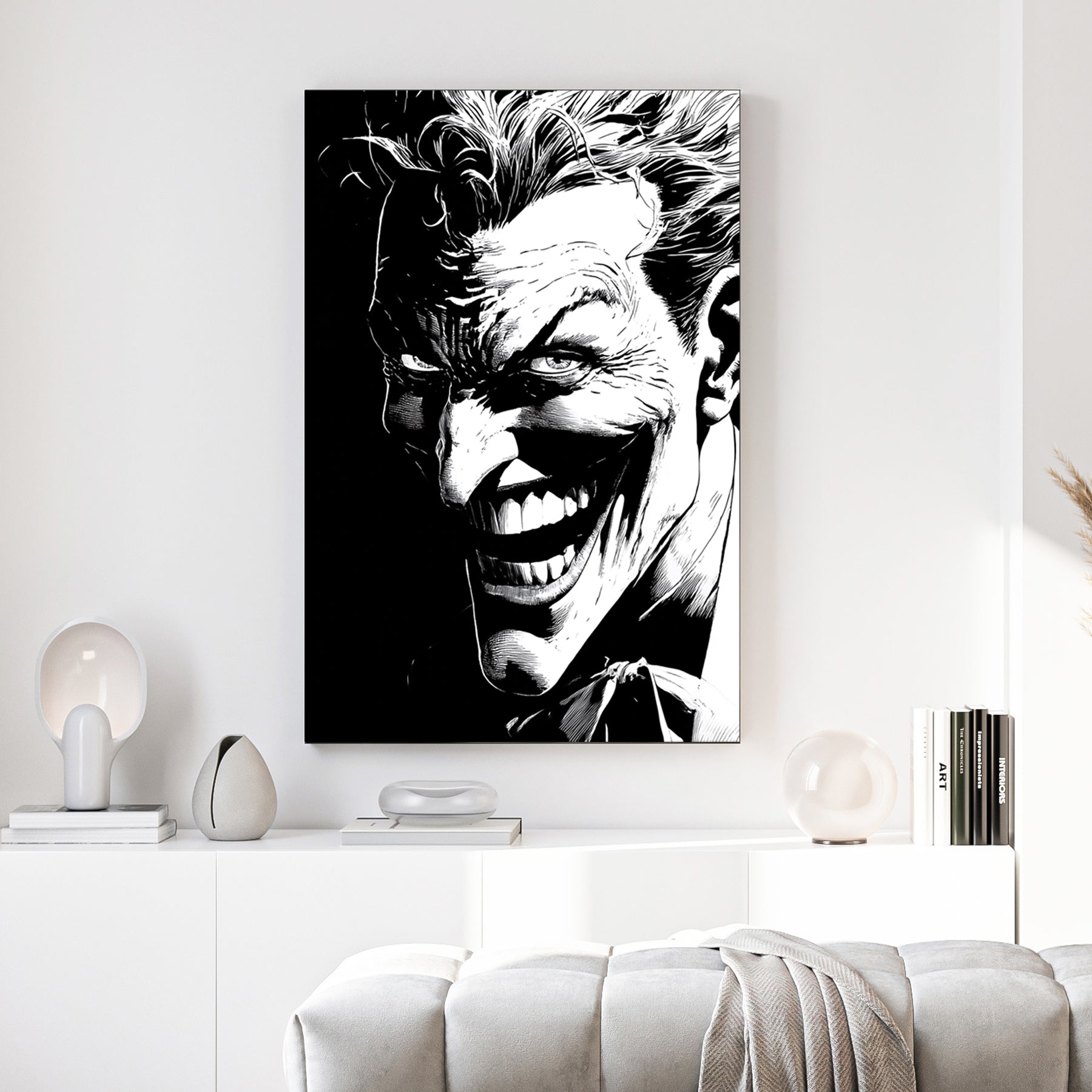 Joker black and white wall art illustration print