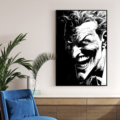 Joker black and white wall art illustration print