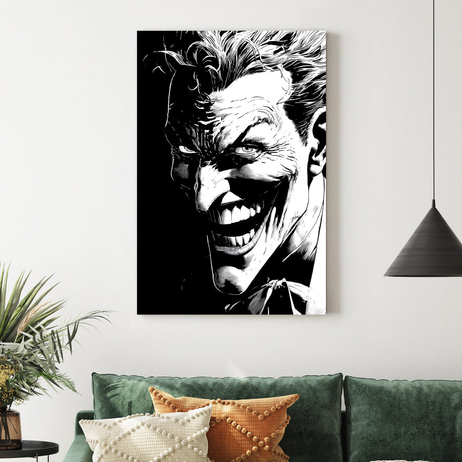 Joker black and white wall art illustration print