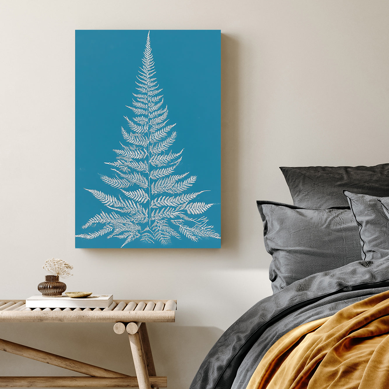 minimalist botanical Christmas tree teal wall art print