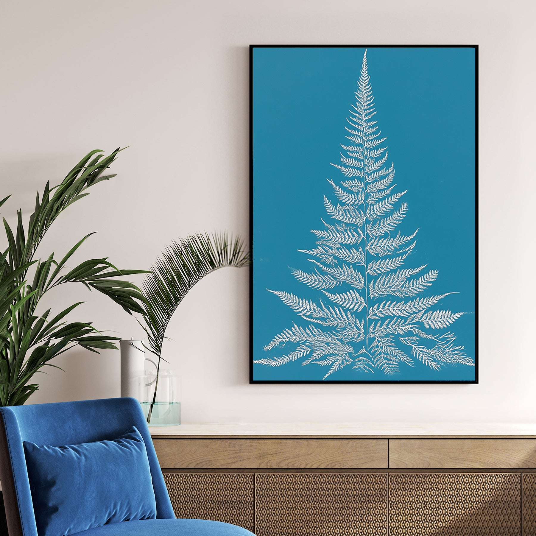 minimalist botanical Christmas tree teal wall art print