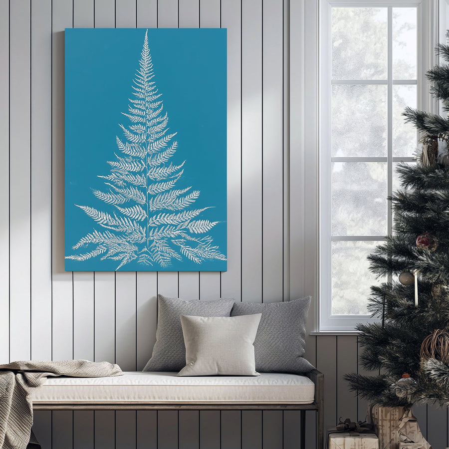 minimalist botanical Christmas tree teal wall art print