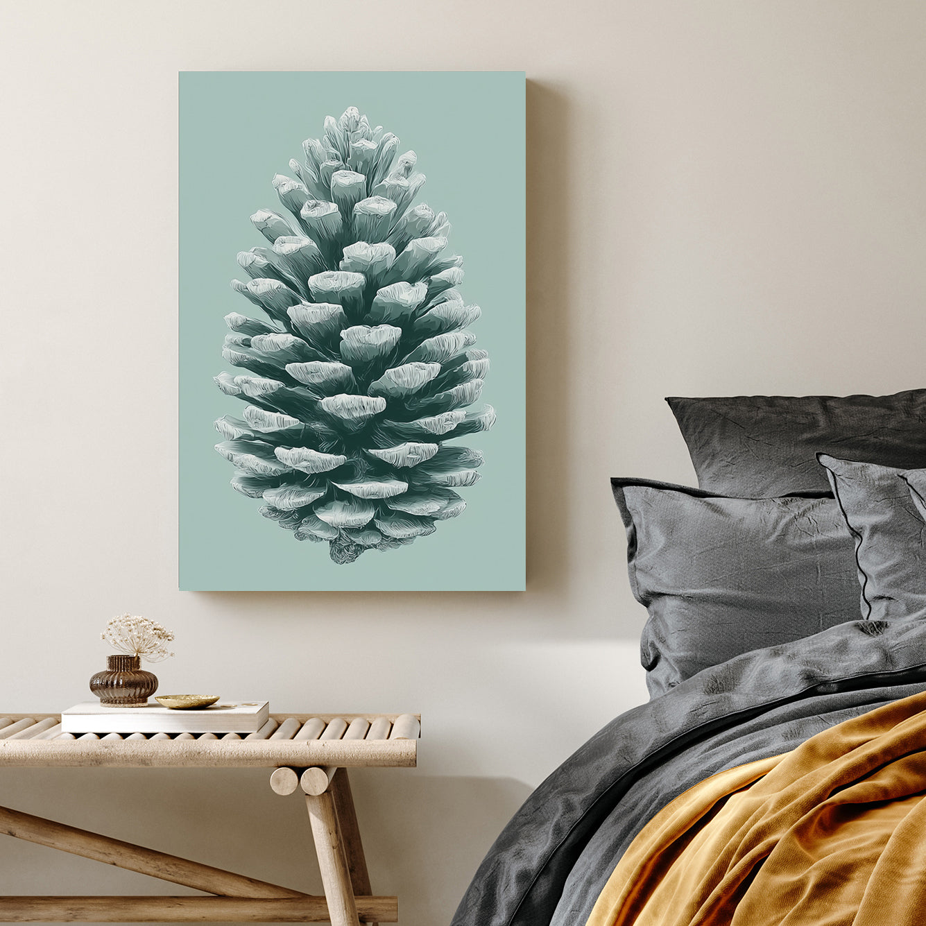 minimalist frosted pinecone winter wall art print