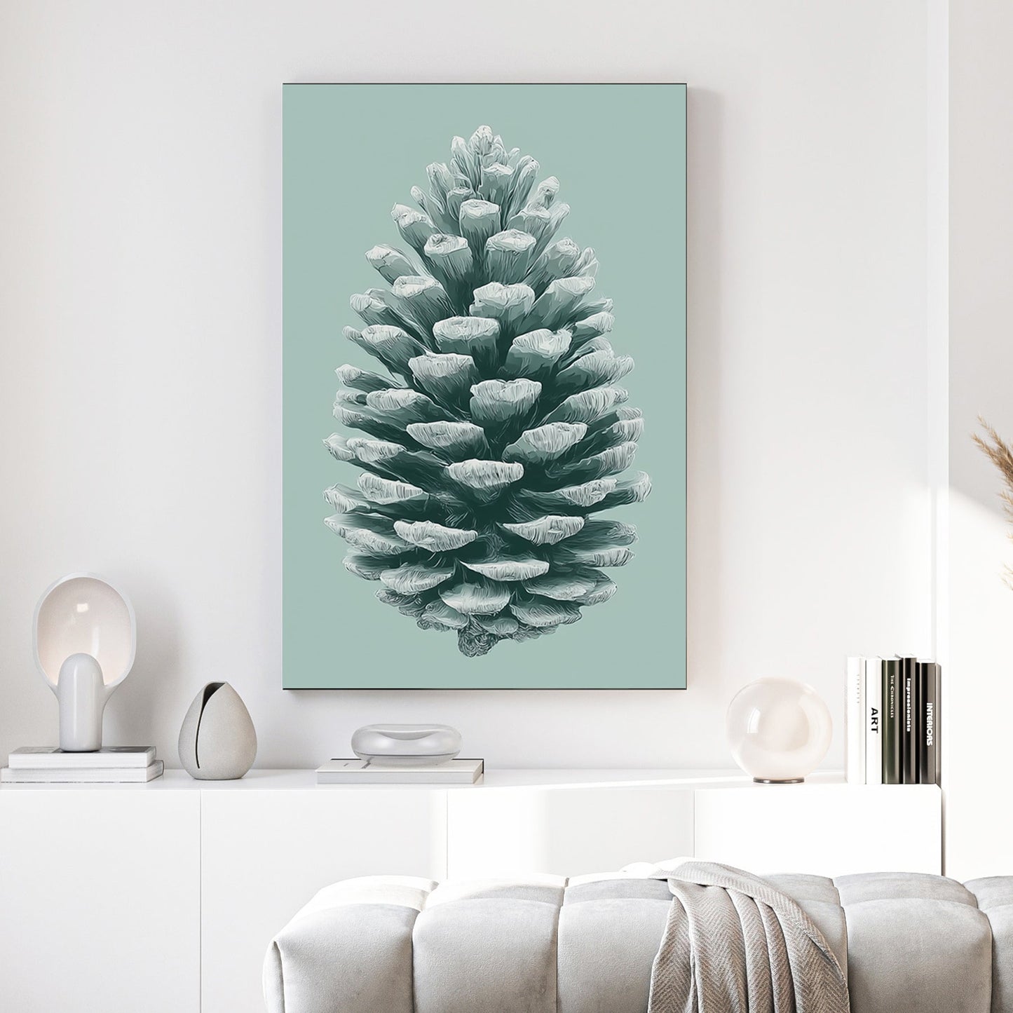 minimalist frosted pinecone winter wall art print