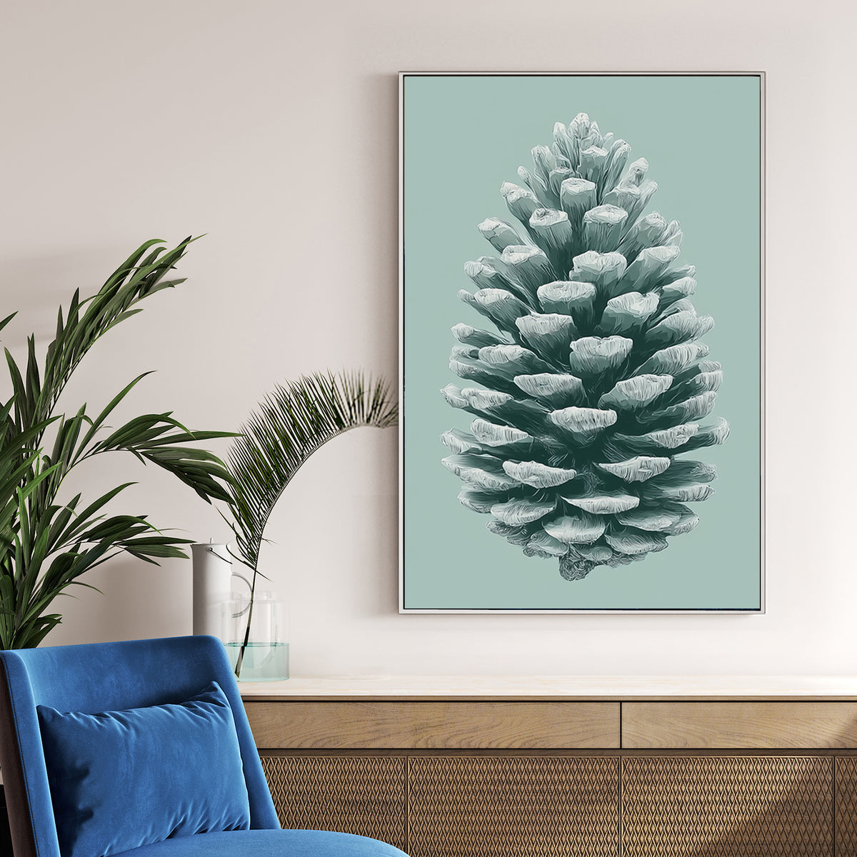 minimalist frosted pinecone winter wall art print