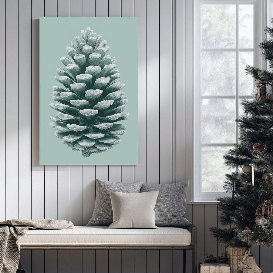 minimalist frosted pinecone winter wall art print