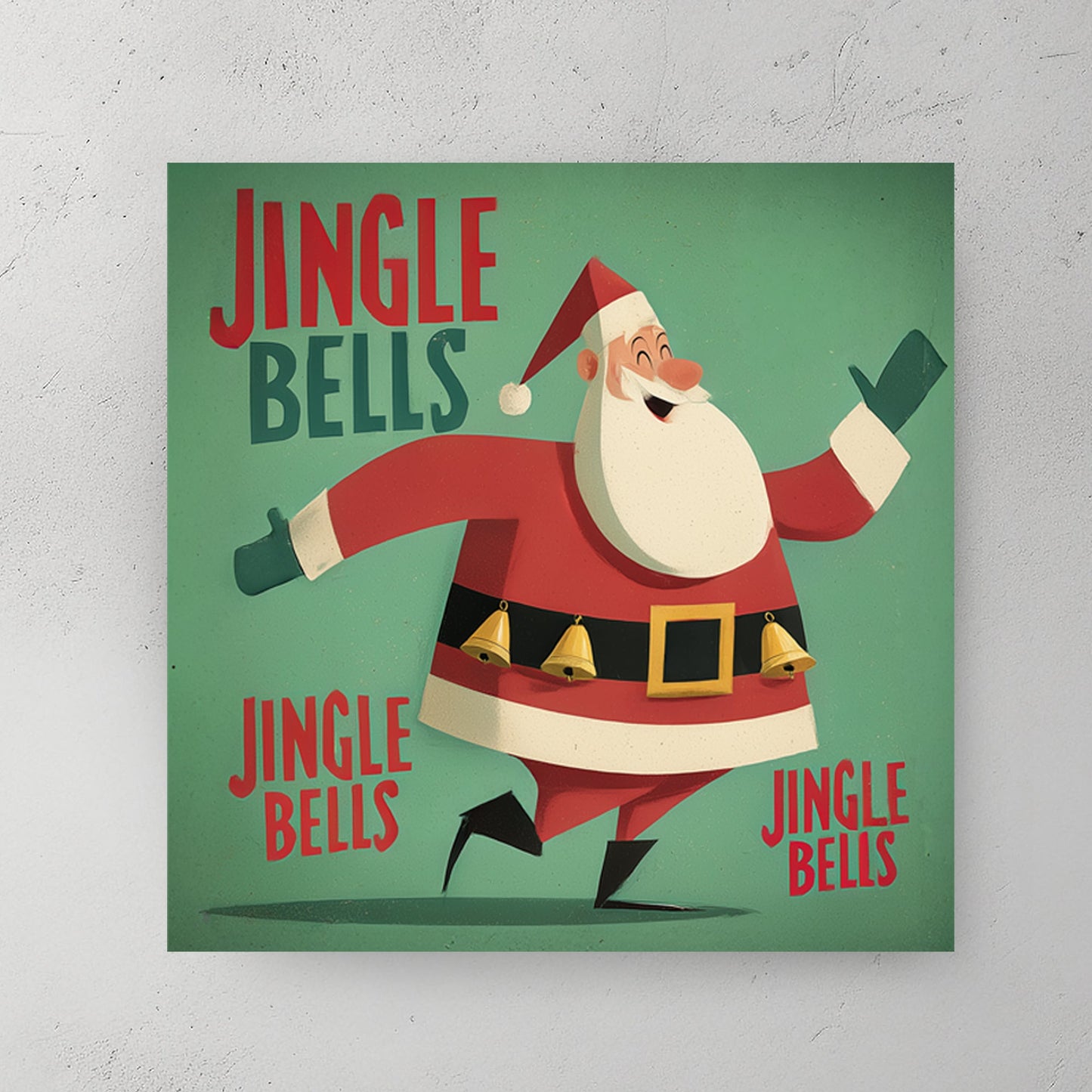 retro santa dancing jingle bells Christmas wall art