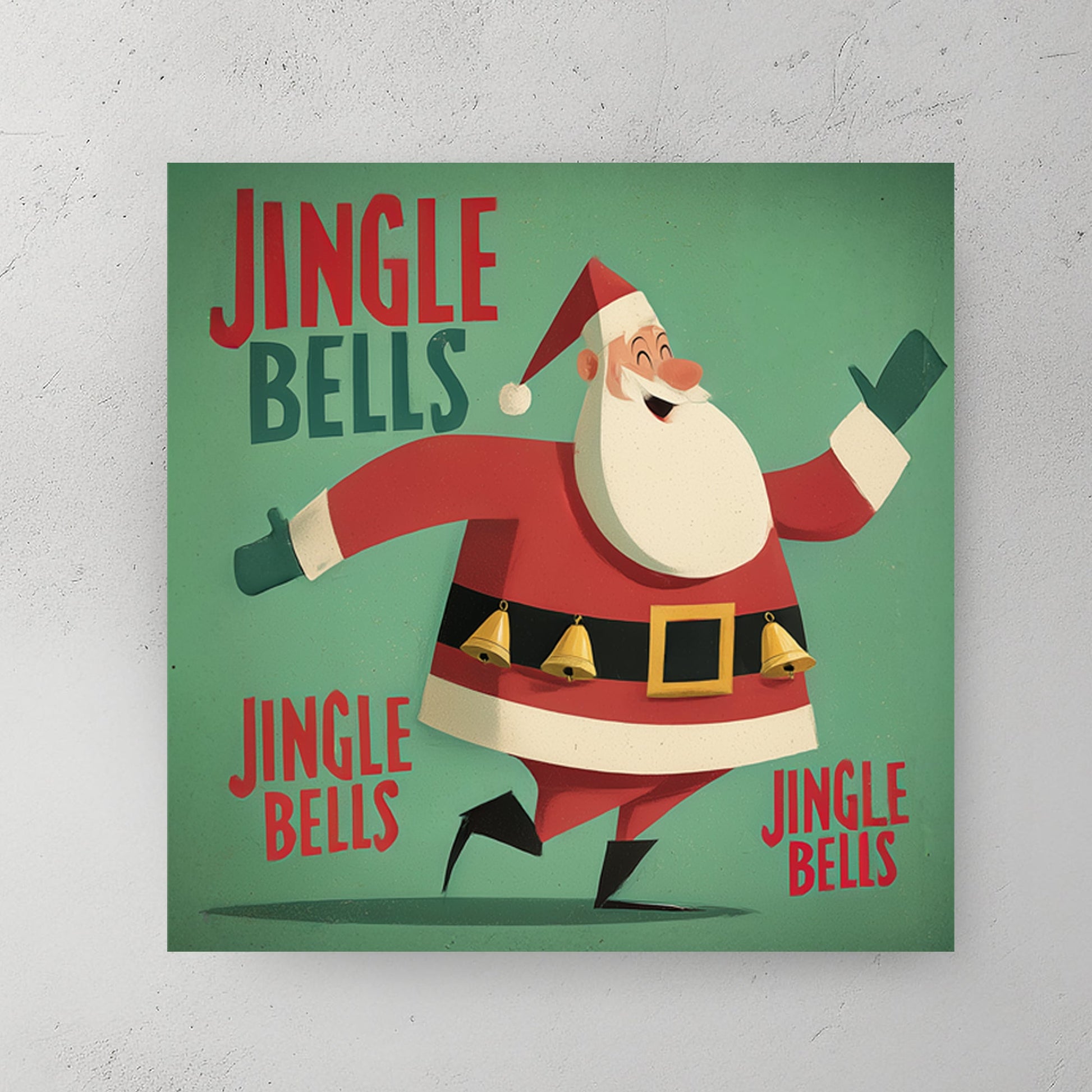 retro santa dancing jingle bells Christmas wall art