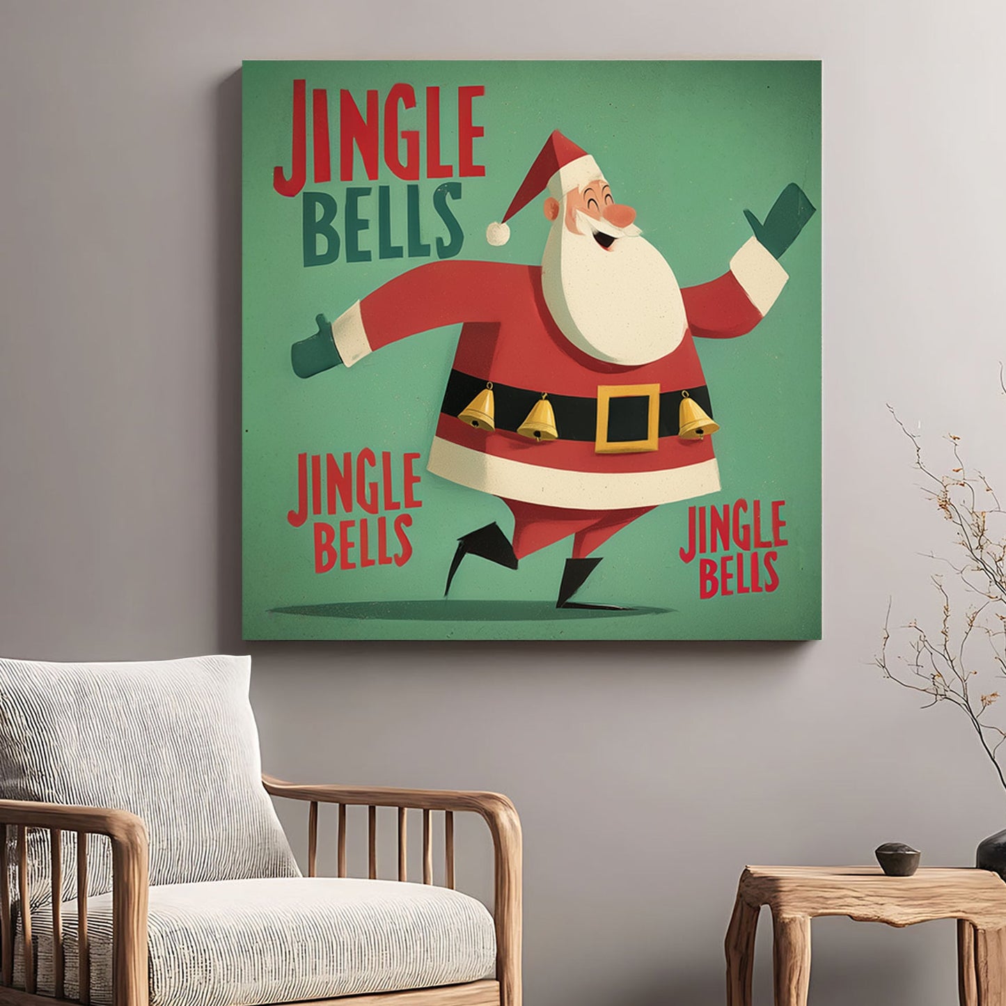 retro santa dancing jingle bells Christmas wall art
