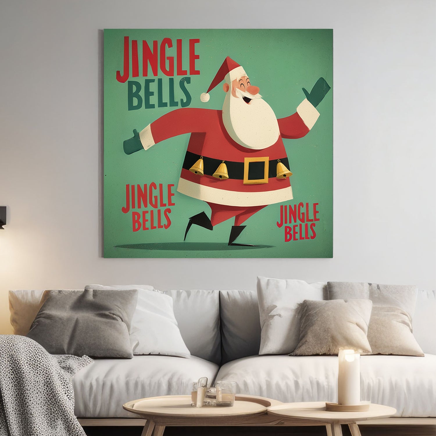 retro santa dancing jingle bells Christmas wall art