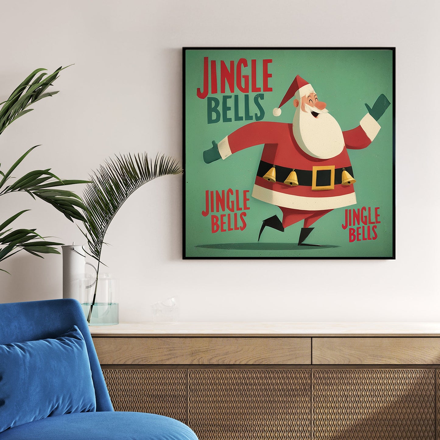 retro santa dancing jingle bells Christmas wall art