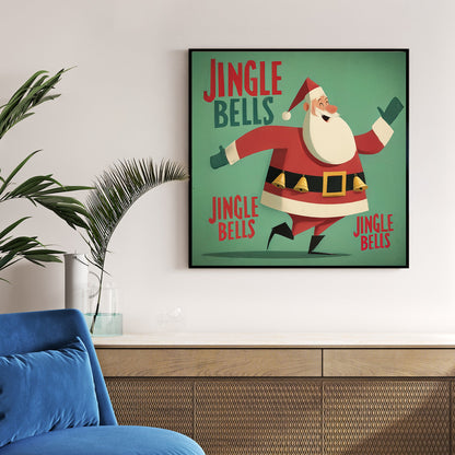 retro santa dancing jingle bells Christmas wall art
