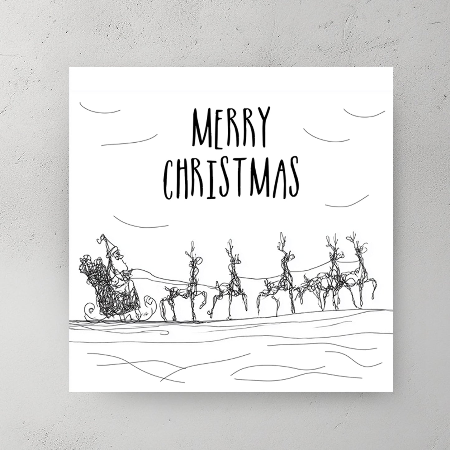minimalist santa sleigh christmas wall art illustration