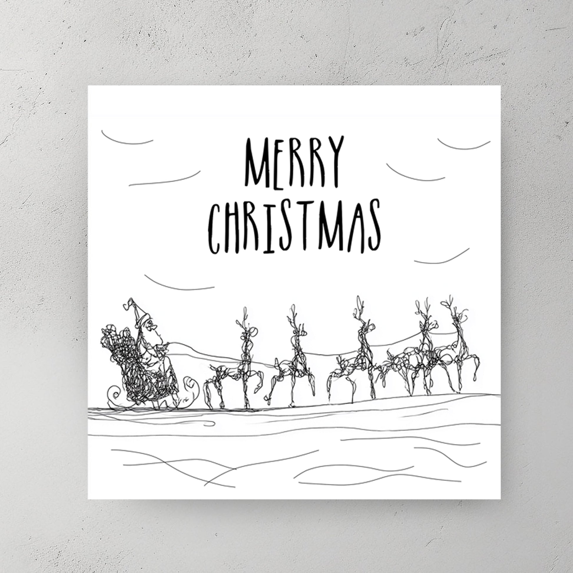 minimalist santa sleigh christmas wall art illustration
