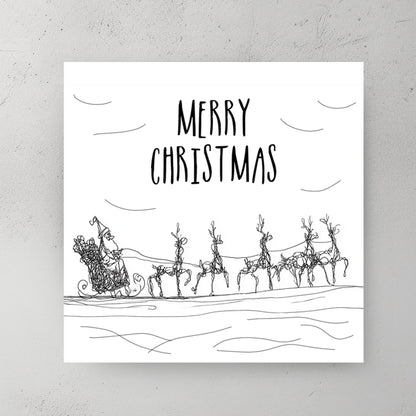 minimalist santa sleigh christmas wall art illustration