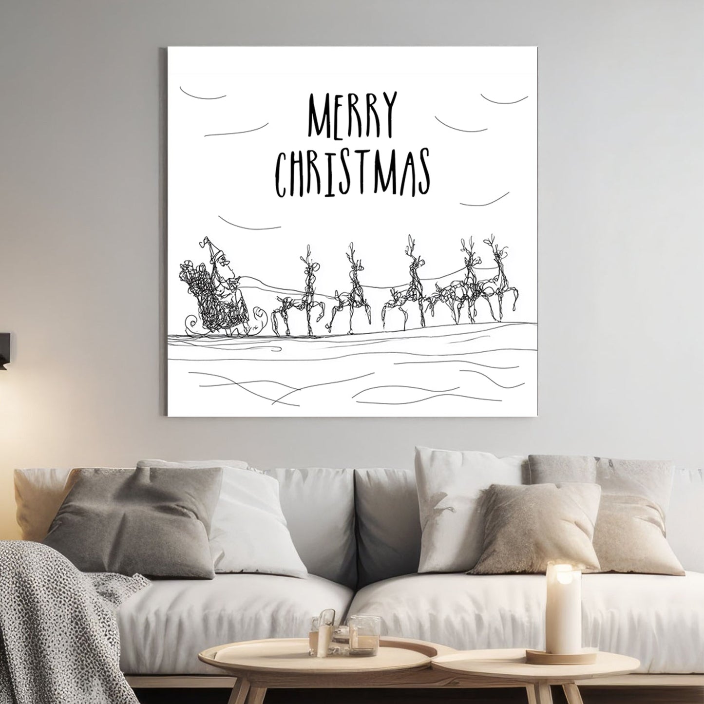 minimalist santa sleigh christmas wall art illustration