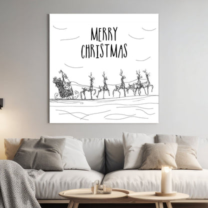 minimalist santa sleigh christmas wall art illustration
