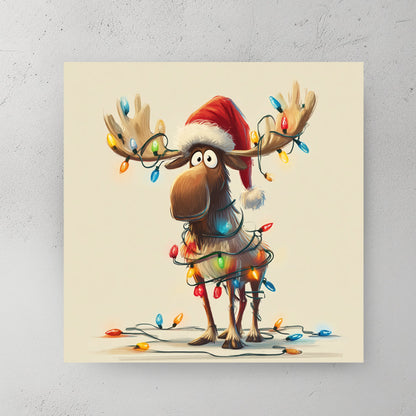 festive moose Christmas wall art with lights illustration