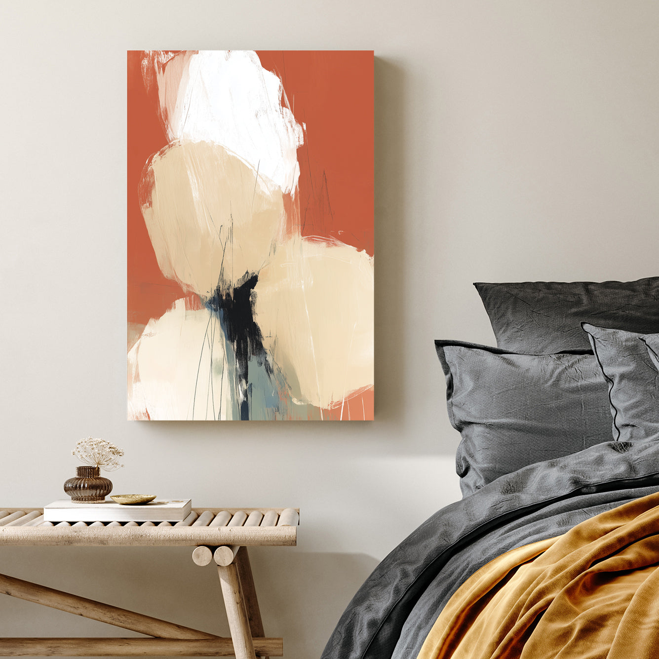 modern terracotta abstract floral wall art print