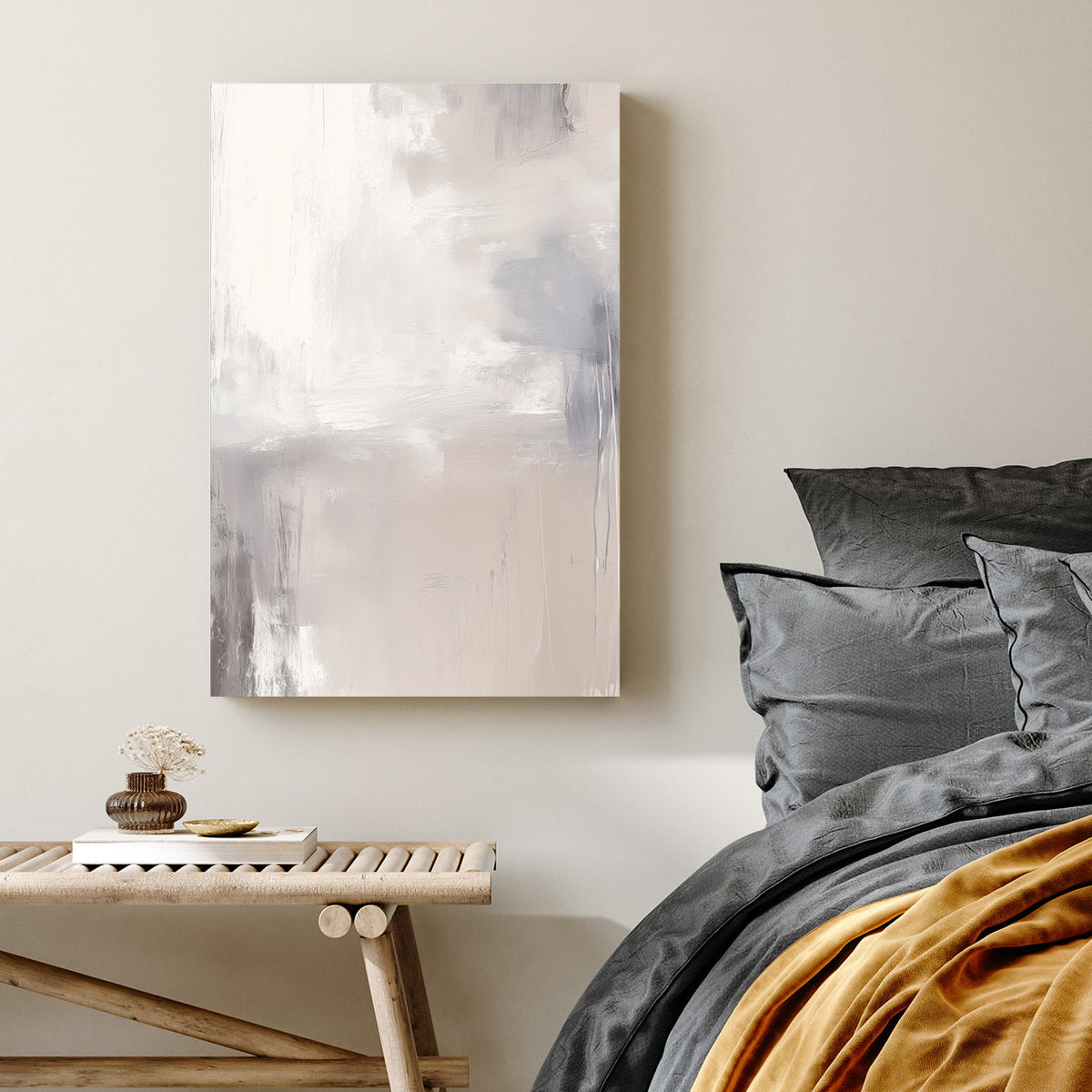neutral minimalist abstract wall art in beige and gray tones