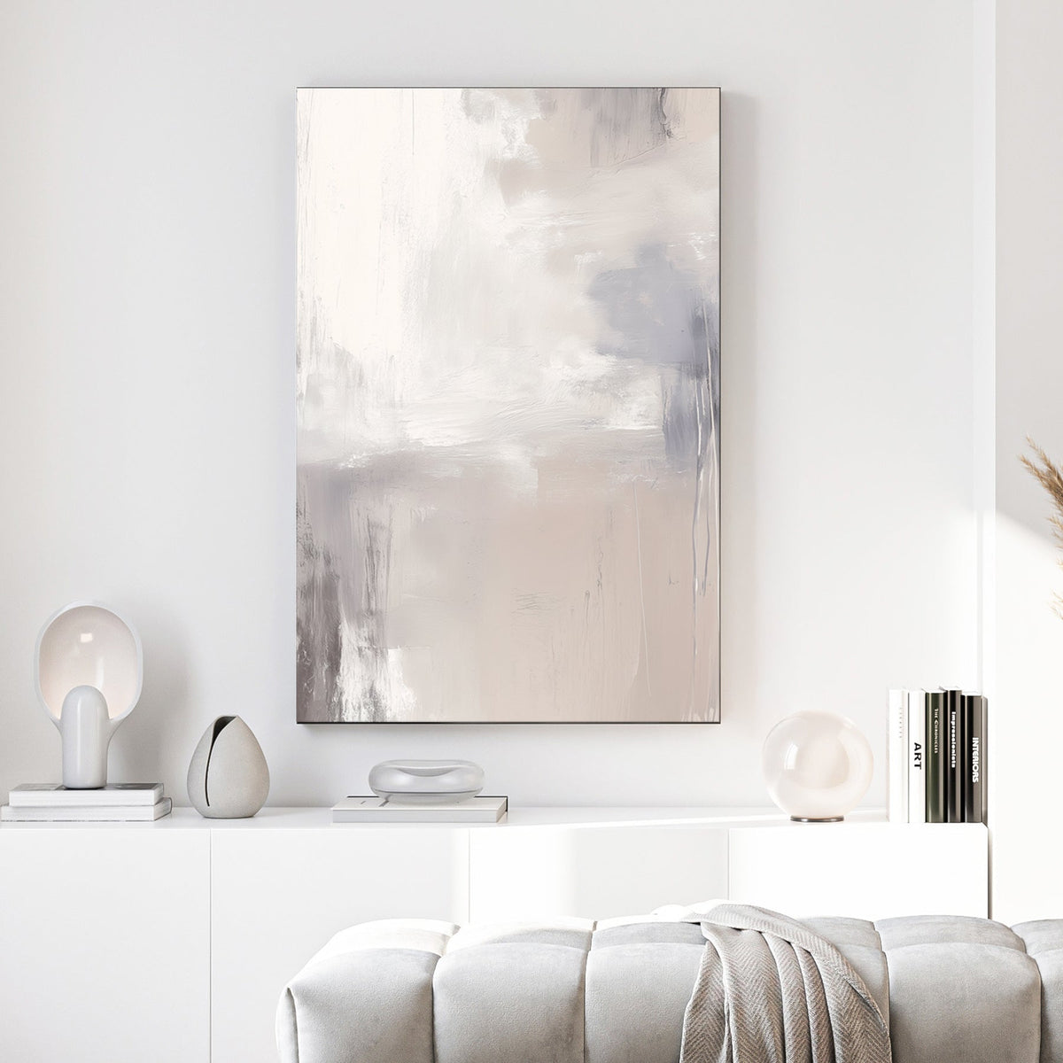 neutral minimalist abstract wall art in beige and gray tones