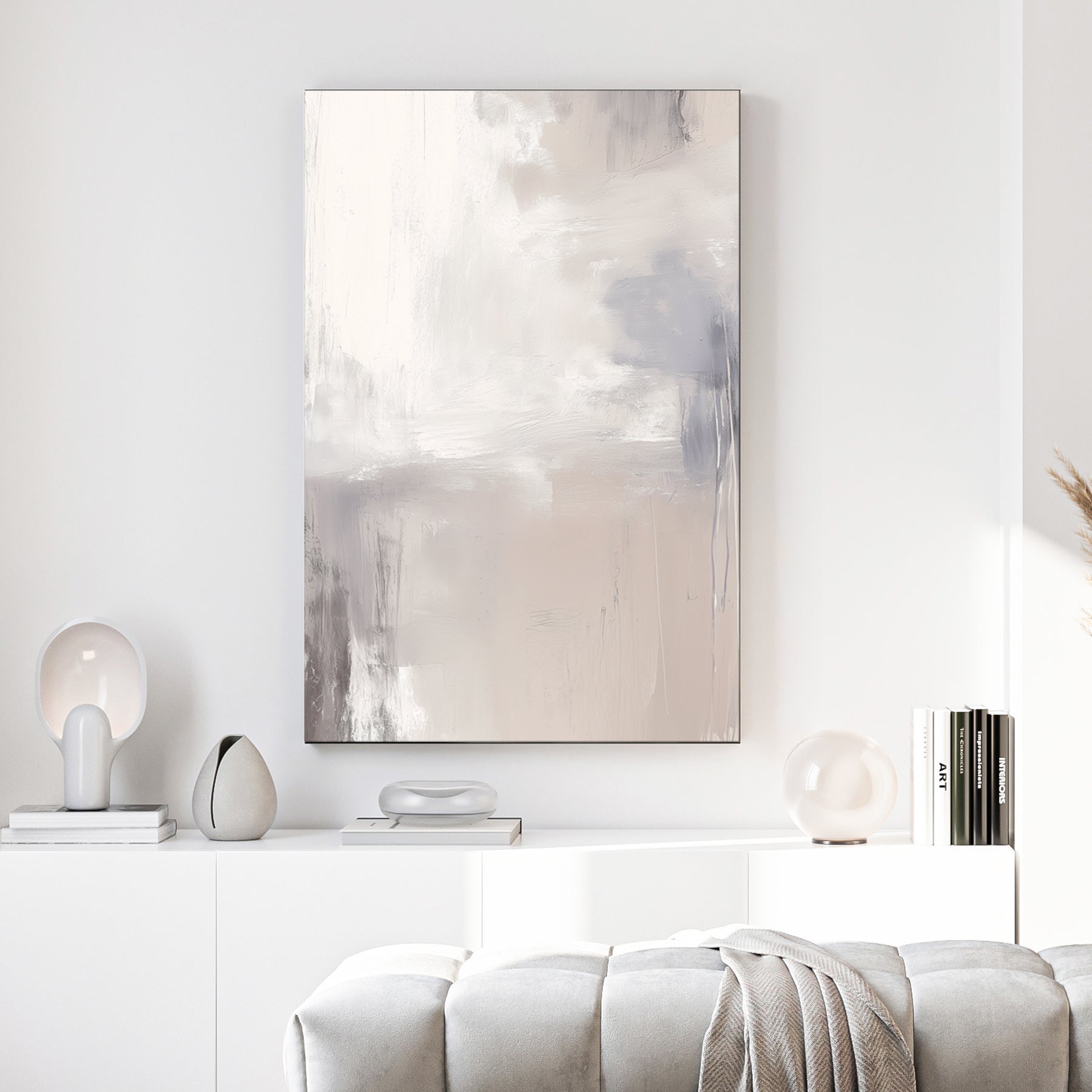 neutral minimalist abstract wall art in beige and gray tones