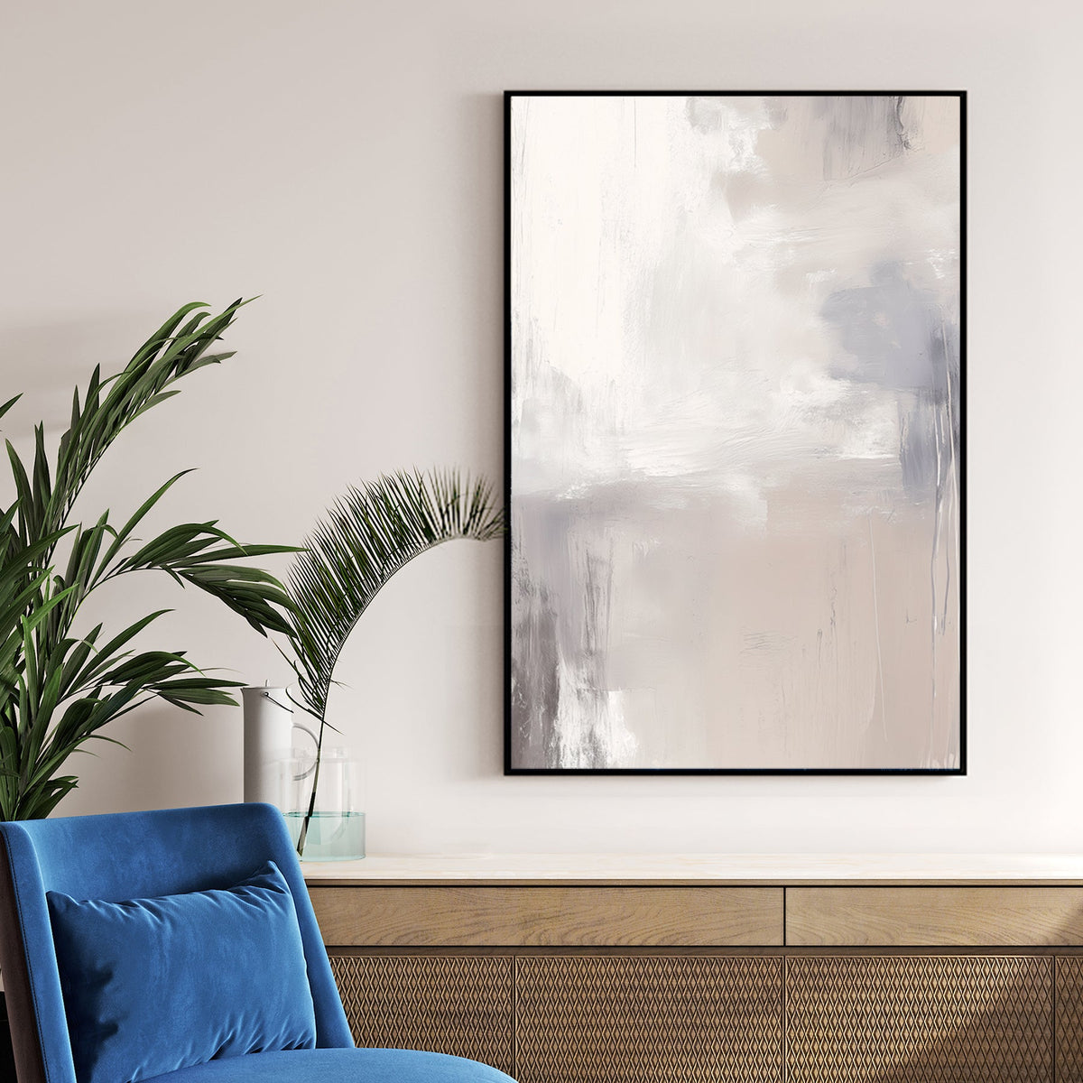 neutral minimalist abstract wall art in beige and gray tones