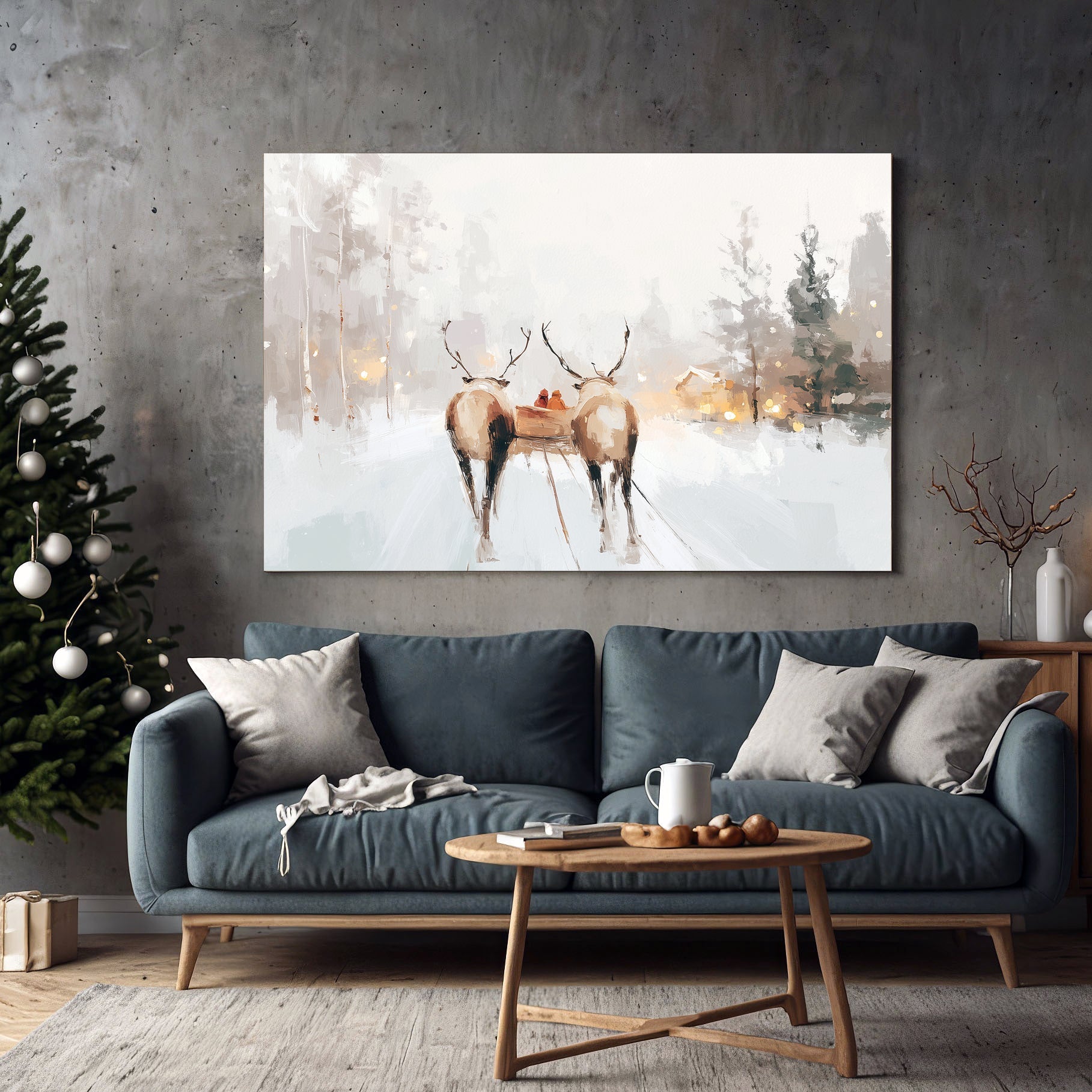 winter sleigh ride Christmas wall art print