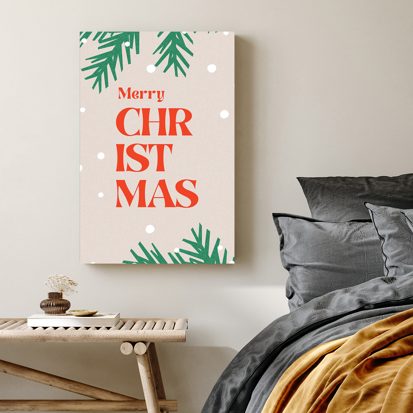 retro merry christmas typography holiday wall art print