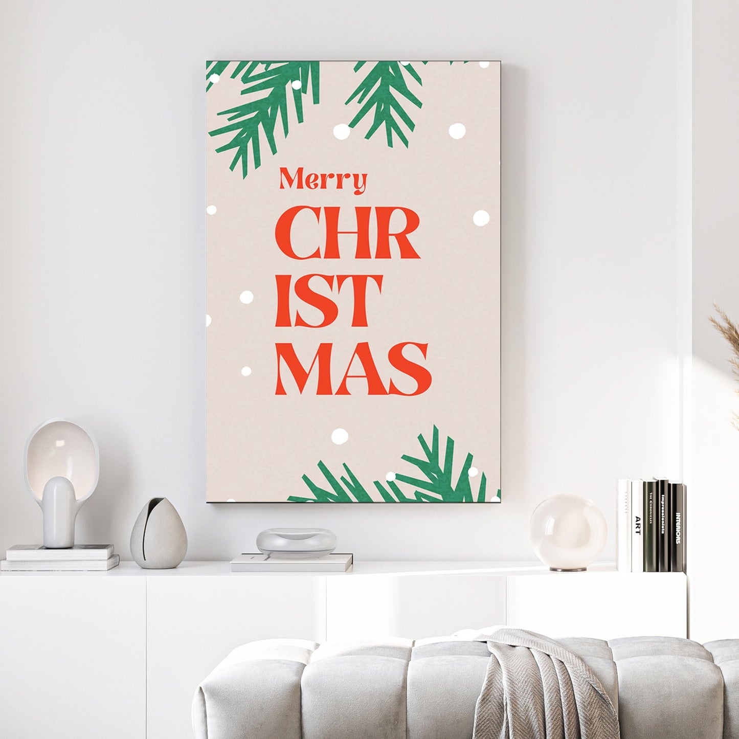 retro merry christmas typography holiday wall art print