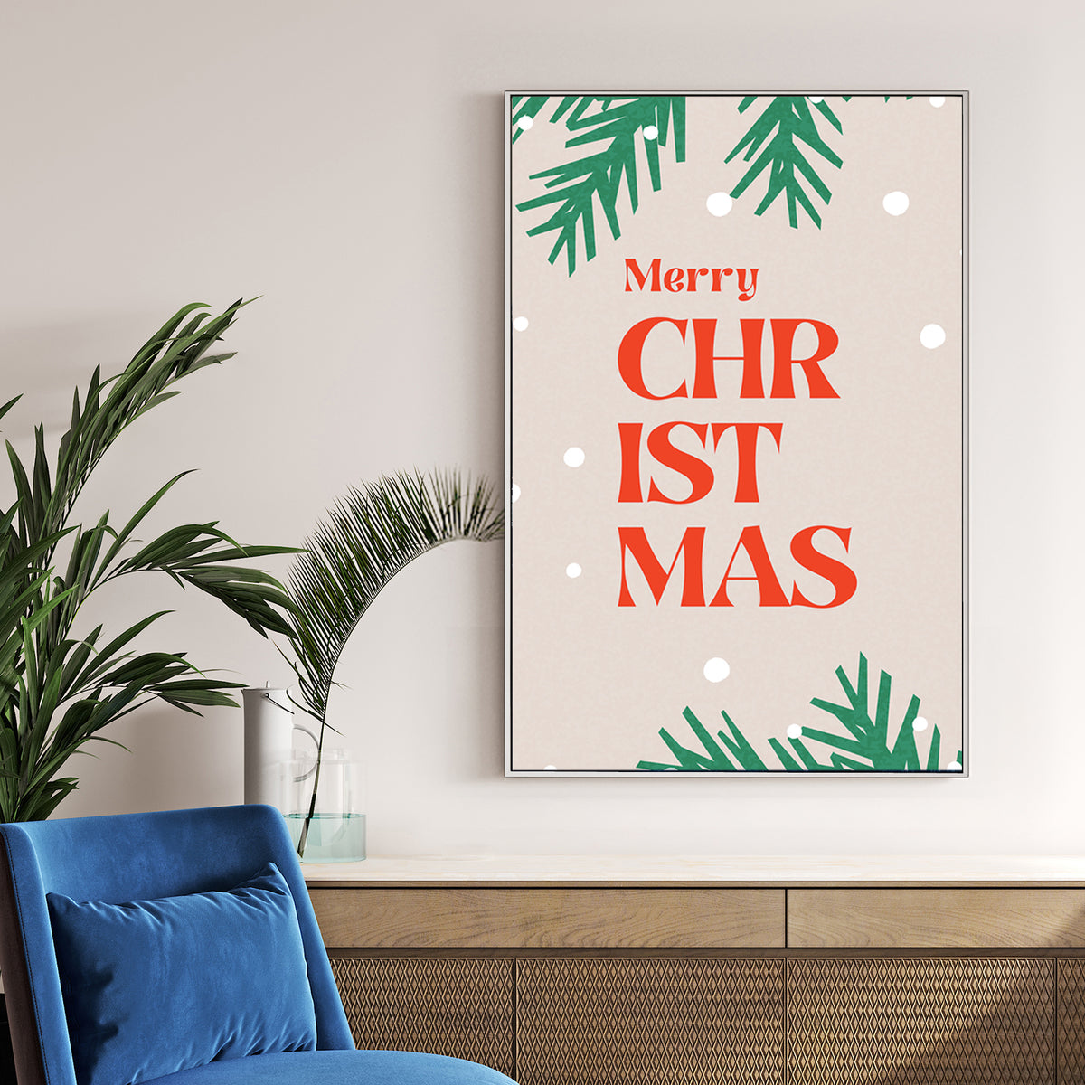 retro merry christmas typography holiday wall art print