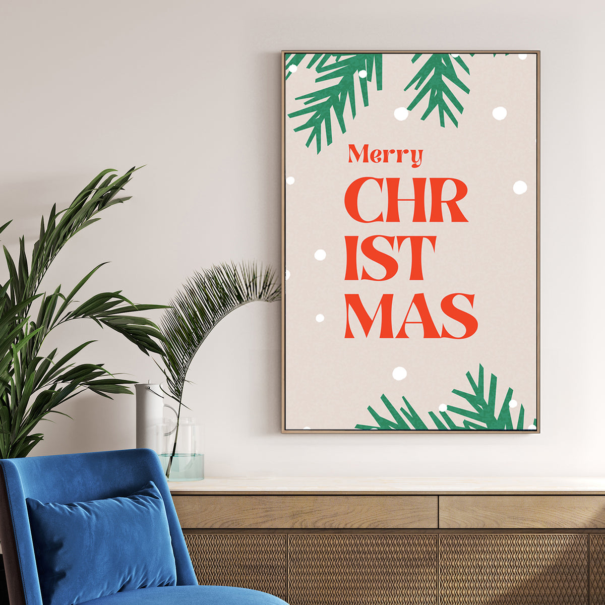 retro merry christmas typography holiday wall art print