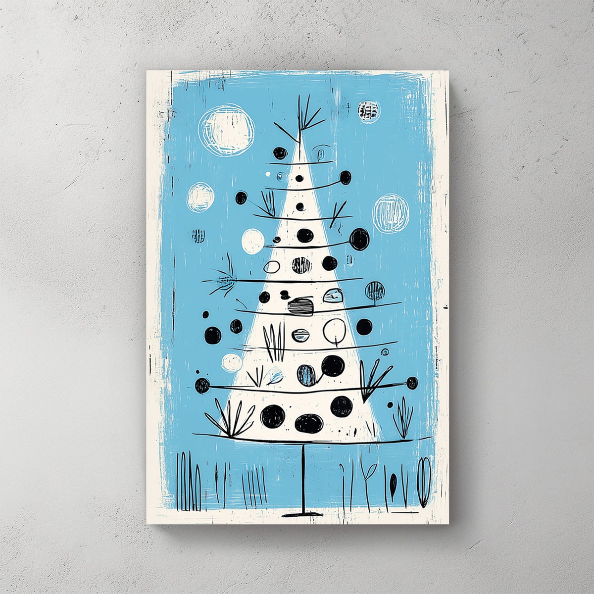 mid-century modern Christmas tree wall art print