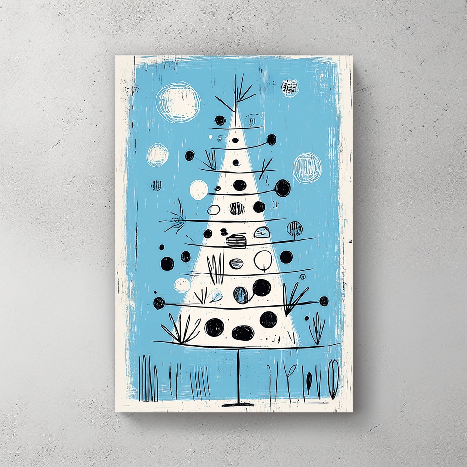 mid-century modern Christmas tree wall art print