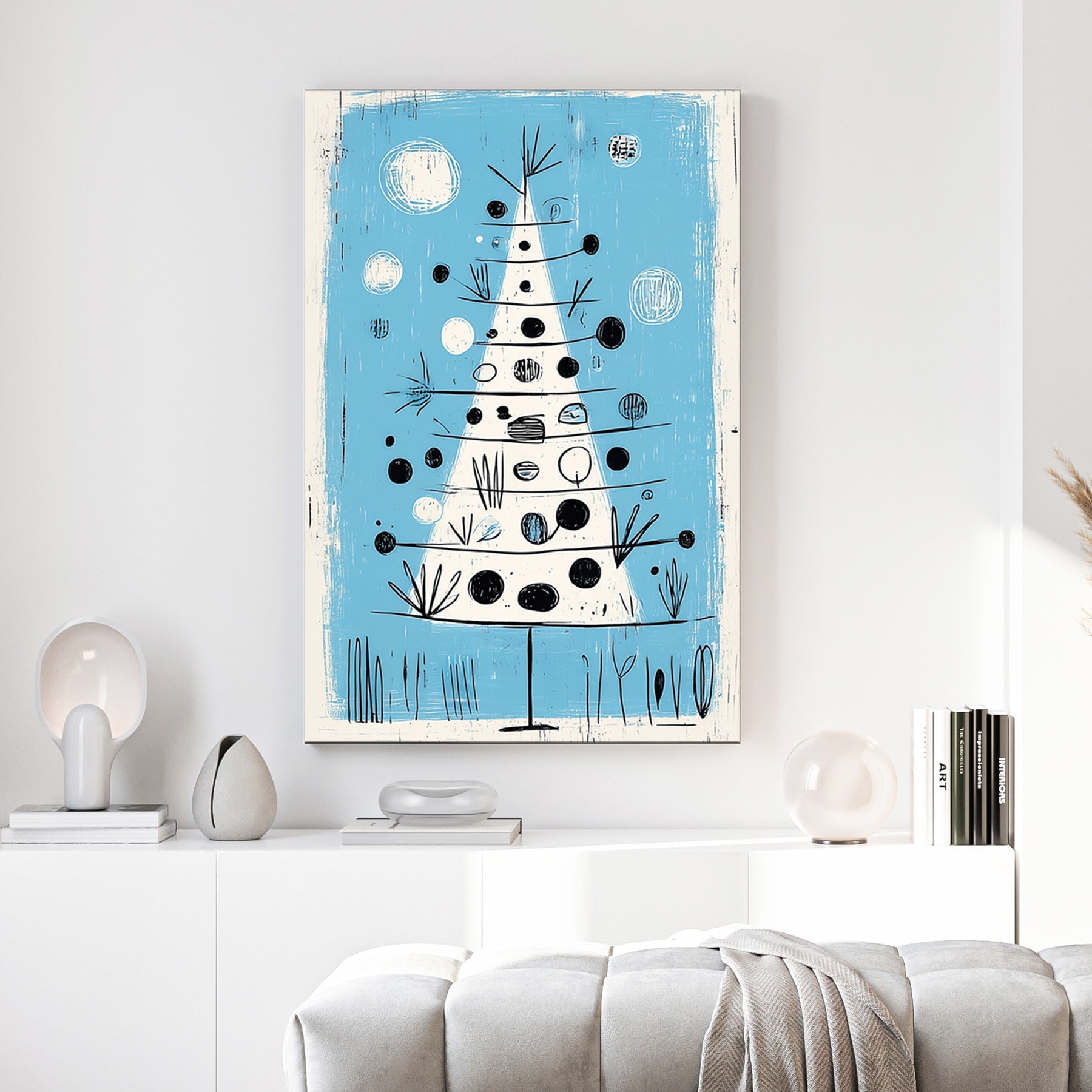mid-century modern Christmas tree wall art print