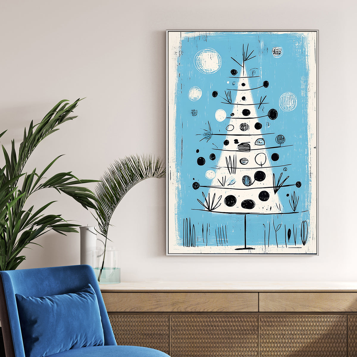 mid-century modern Christmas tree wall art print