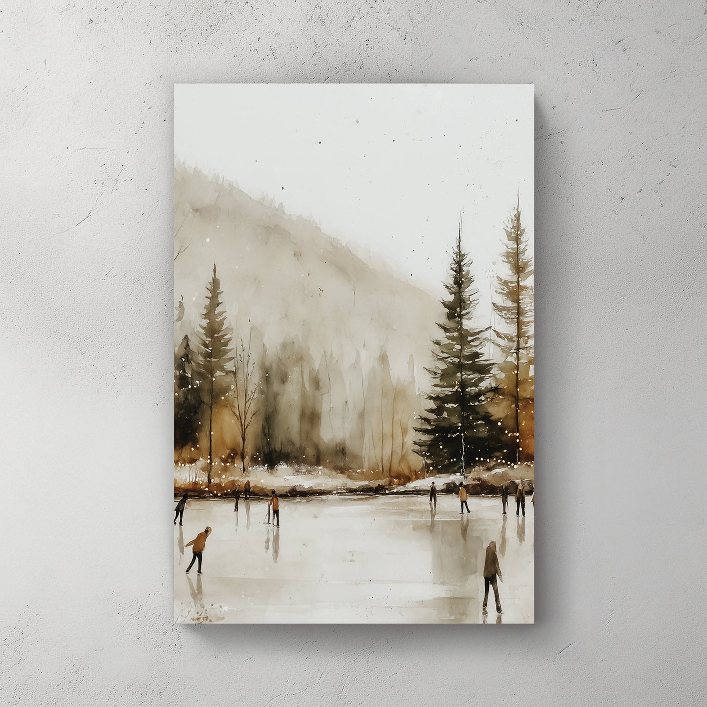 serene winter skaters landscape wall art print