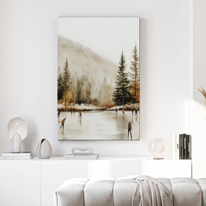 serene winter skaters landscape wall art print