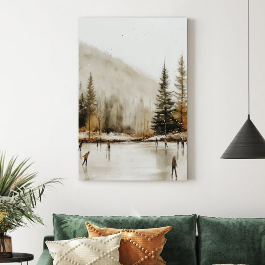 serene winter skaters landscape wall art print