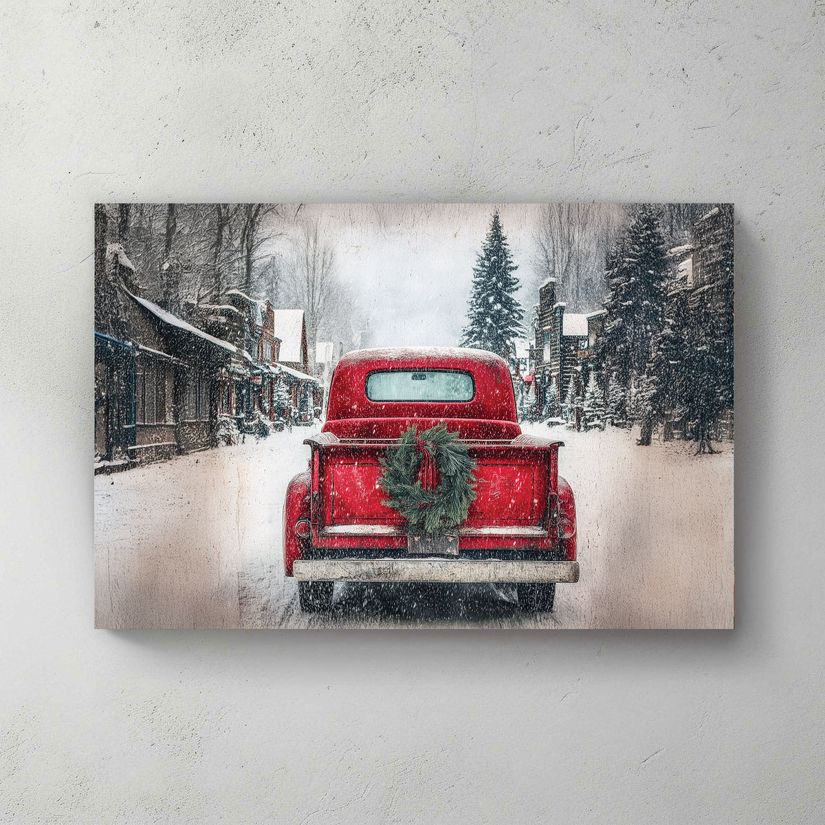 vintage farmhouse red truck on canvas
