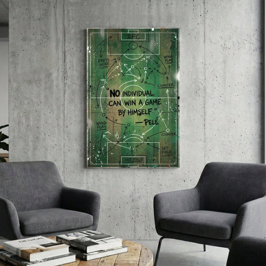 Pelé motivational quote on a green soccer pitch street art wall art.