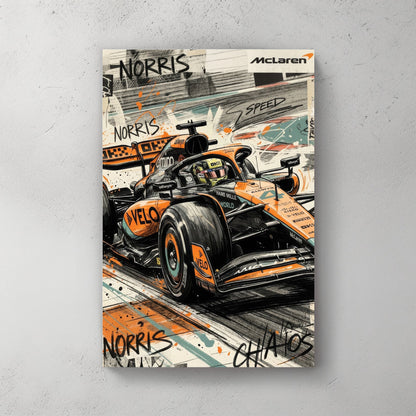 Lando Norris McLaren Formula 1 car in a street art style wall art print.